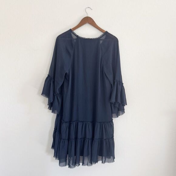 Alice + Olivia Zoey Ruffled Sapphire Tunic Dress in Navy Blue Size L - Picture 8 of 16
